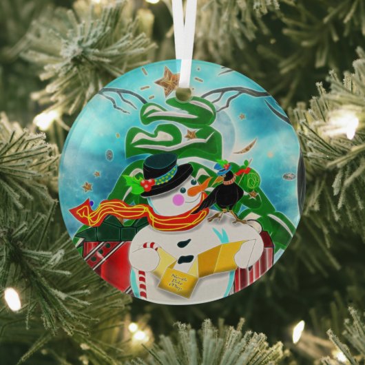 Caroling Snowman Glas Ornament (Insitu)