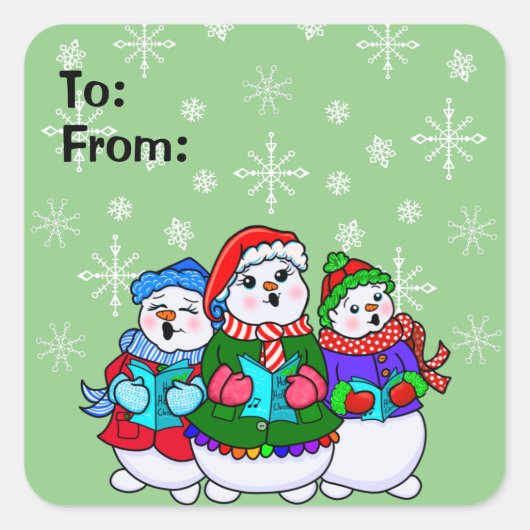 Caroling Snowpeople-kerstcadeautjes Label Stickers (Voorkant)