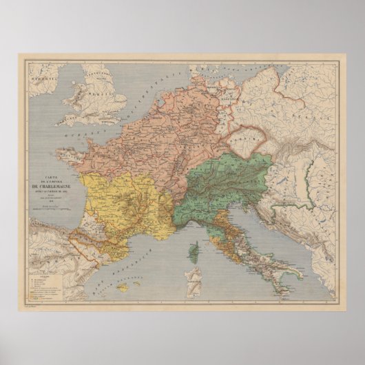 Carolingian Empire Map (1876) Poster (Voorkant)