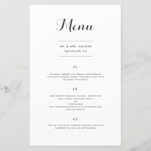 Carolyna Menu Dîner Mariage (Devant)