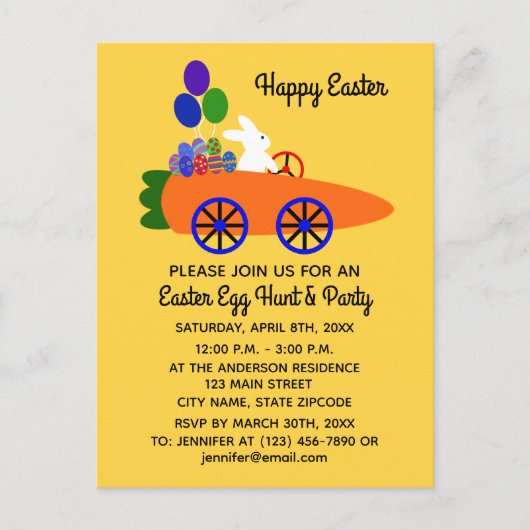 Carotte Bunny de Pâques voiture #3 Invitation Cart (Devant)