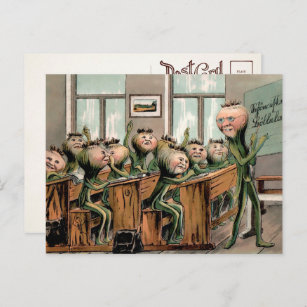 Carottes vintages dans la carte postale de l'école