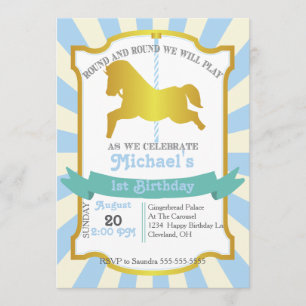 Carousel Birthday Party Invitation (blauw) Kaart