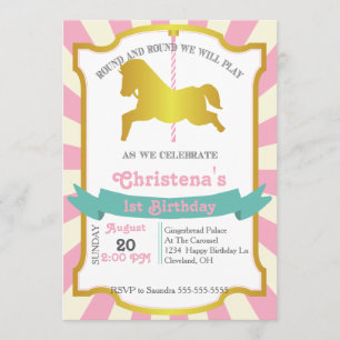 Carousel Birthday Party Invitation Kaart