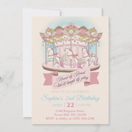 Carousel Cirque Carnaval Anniversaire Invitation (Devant)
