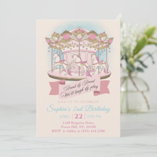 Carousel Cirque Carnaval Anniversaire Invitation (Debout devant)