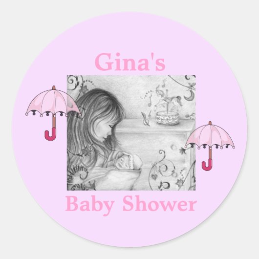 Carousel Dreams Pink Umbrella Round Stickers (Voorkant)