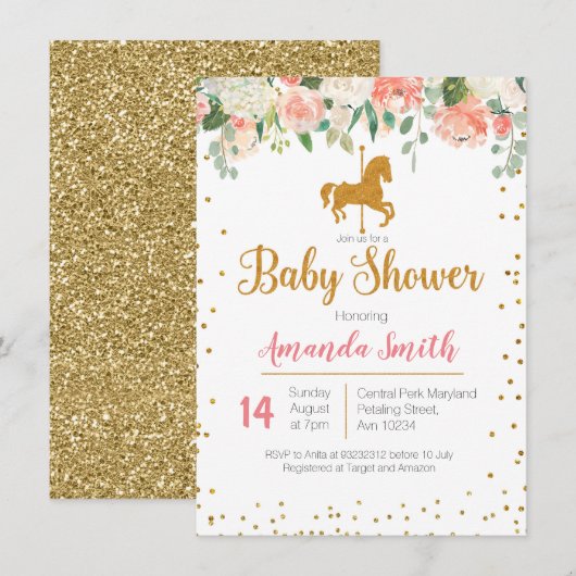 Carousel Horse Baby shower-uitnodiging Kaart (Voorkant / Achterkant)