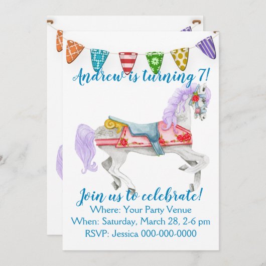 Carousel Horse Custom Birthday Kaart (Voorkant / Achterkant)