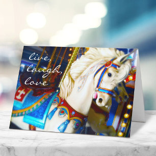 Carousel Horse Photo Live Laugh Love Chic Script Kaart
