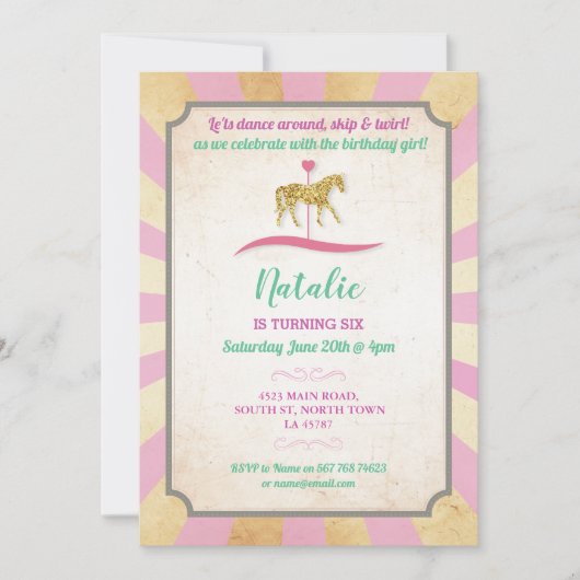 Carousel Horse Riding Party nodigt Fair Birthday u Kaart (Voorkant)