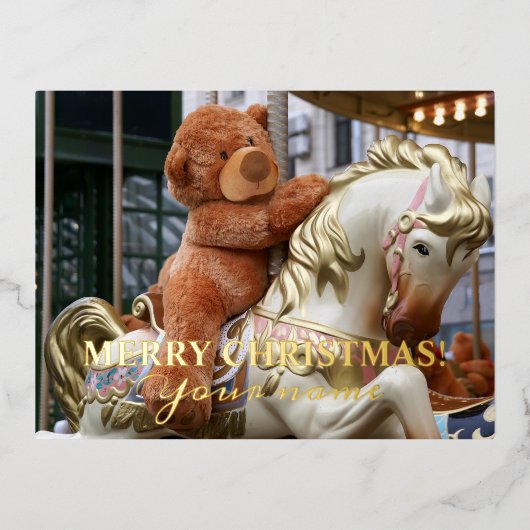 Carousel met Teddy Bear Folie Feestdagen Briefkaart (Voorkant)