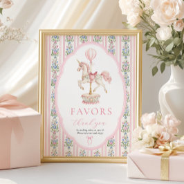 Carousel Pink Birthday Favors Sign Poster