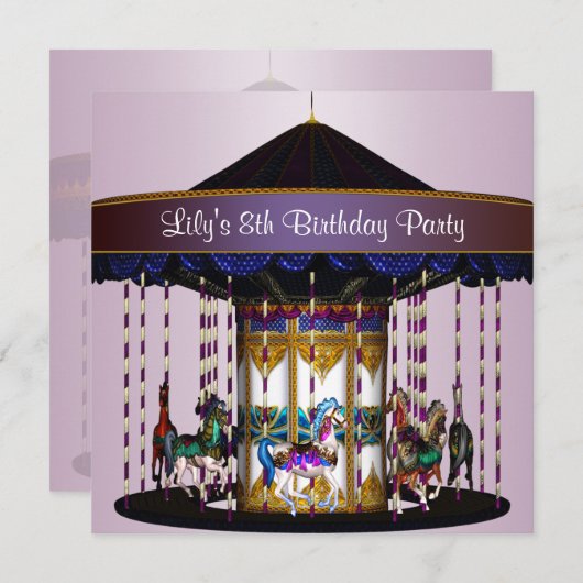 Carousel Ponies 8e anniversaire Fête Invitation 8e (Devant / Derrière)