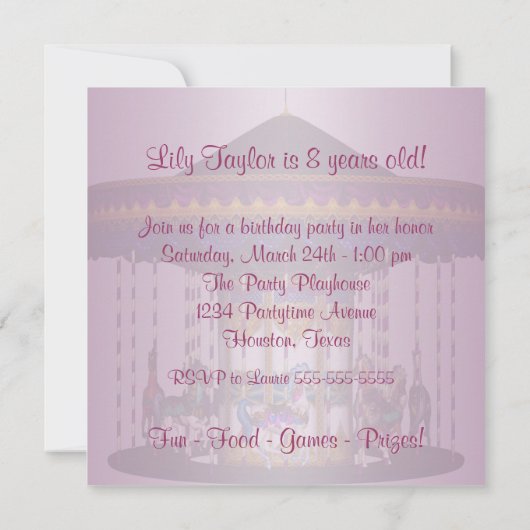 Carousel Ponies 8e anniversaire Fête Invitation 8e (Dos)