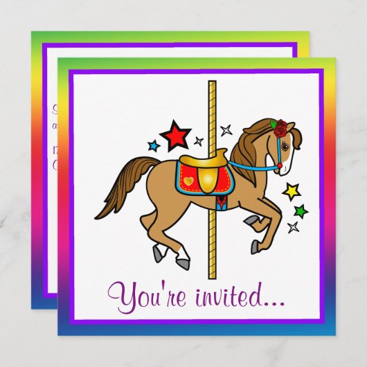 Carousel Pony avec étoiles Invitation d'anniversai (Devant / Derrière)