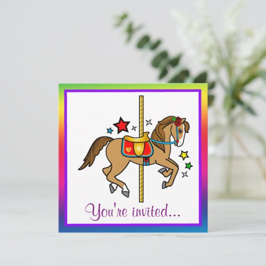 Carousel Pony avec étoiles Invitation d'anniversai (Debout devant)