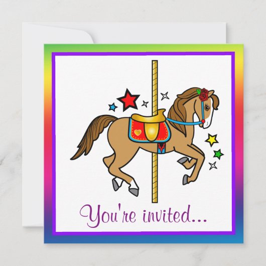 Carousel Pony avec étoiles Invitation d'anniversai (Devant)