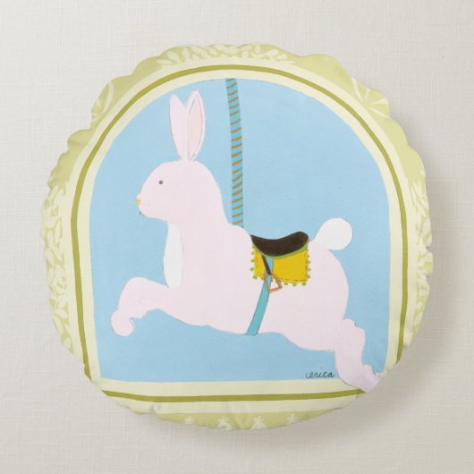 Carousel Rabbit van June Erica Vess Rond Kussen (Voorkant)