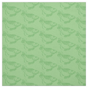 Carp Fish Print Khaki Green Vist Stof