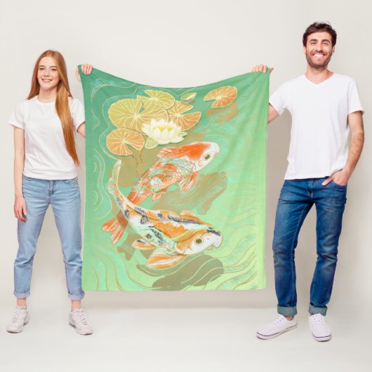 Carp Koi Fish Water Lily Pond Fleece Blanket Deken (In situ)