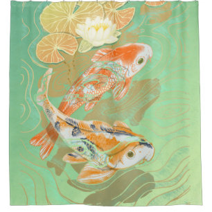 Carp Koi Fish Water Lily Pond Showgordijn Douchegordijn