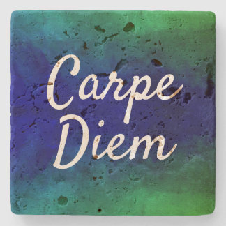 Carpe Diem Motivatie Quote Blue & Green Ombre Stenen Onderzetter