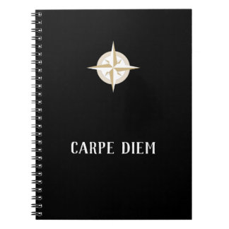 Carpe Diem op zwart met Gold White Compass Notitieboek