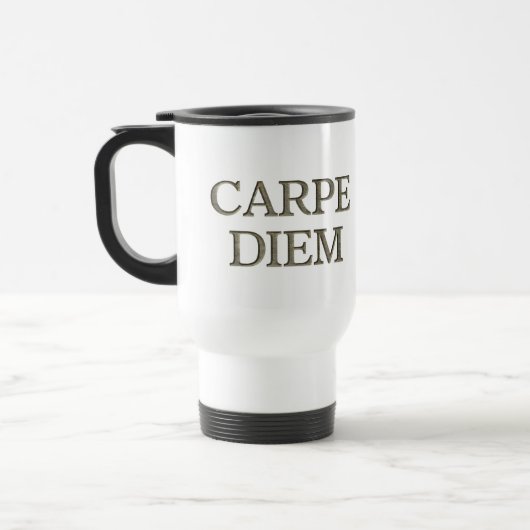 Carpe Diem Stone blanc voyage mug (Gauche)