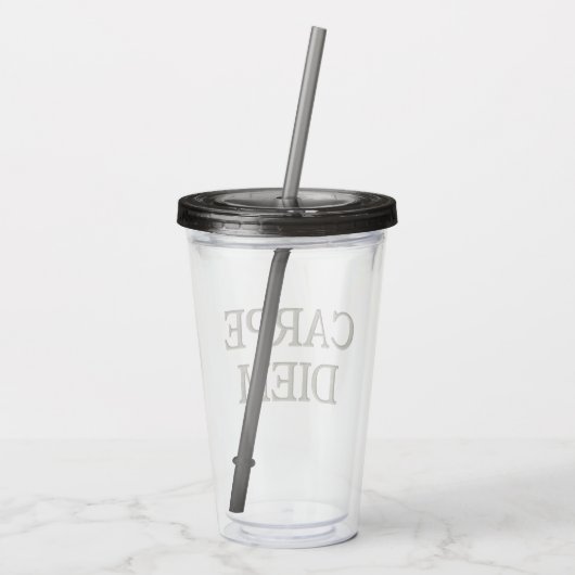 Carpe Diem Stone grijze acryl tumbler Acryl Drinkbeker (Achterkant)