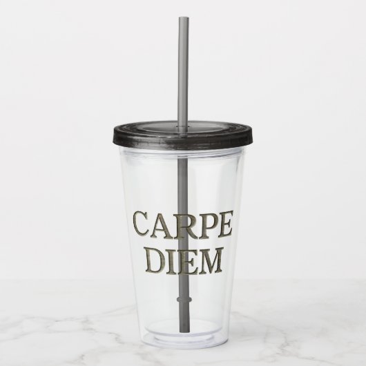 Carpe Diem Stone grijze acryl tumbler Acryl Drinkbeker (Voorkant)