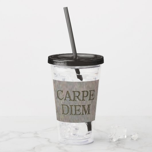 Carpe Diem Stone grijze acryl tumbler Acryl Drinkbeker (Voorkant ijs)