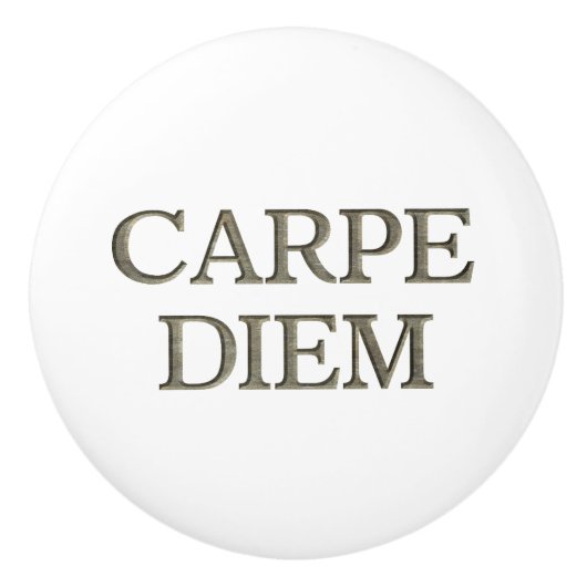 Carpe Diem witte keramische knop (Voorkant)