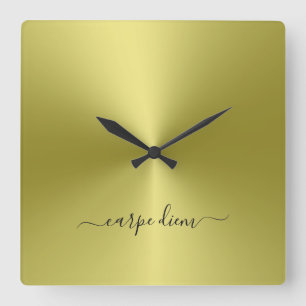 Carpe Diem Yellow Metallic Style Acryl Vierkante Klok