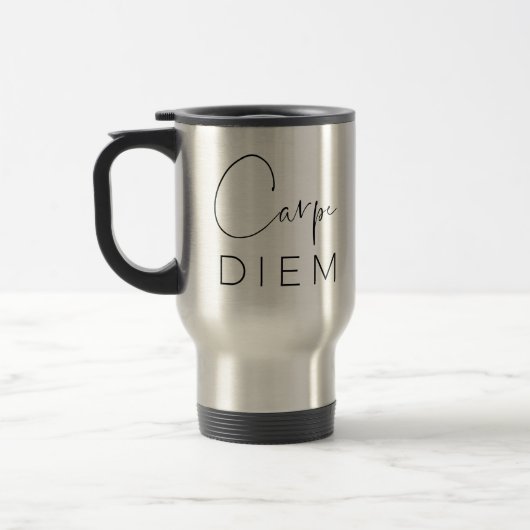 CARPE DIEM | Zwarte Hand Lettered Script Typograph Reisbeker (Links)