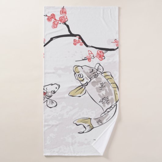 carpe koi poisson nature paysage vue croquis illus (Serviette de bain)