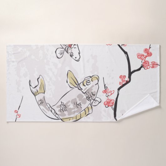 carpe koi poisson nature paysage vue croquis illus (Serviette de bain)