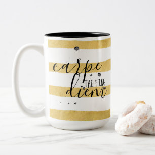 Carpe the fing Diem Gold Stripe Pattern Tweekleurige Koffiemok