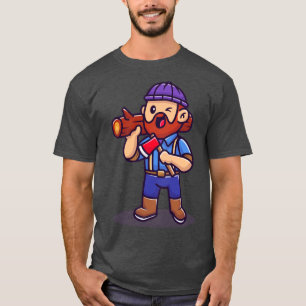 Carpenter Holding Ax en Cartoon van hout T-shirt