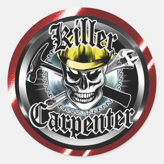 Carpenter Skull met geel hard: Killer Carpenter Ronde Sticker (Voorkant)