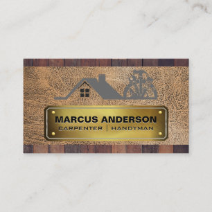 Carpentry Logo geklonken Bord houten leder Visitekaartje