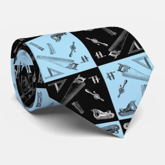 Carpentry-tools voor Blauwe en zwarte tegels Stropdas