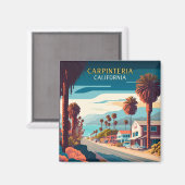 Carpinteria California Sunset Palm Trees Retro Magneet (Voorkant / Achterkant)