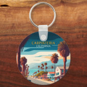 Carpinteria California Sunset Palm Trees Retro Sleutelhanger (Achterkant)