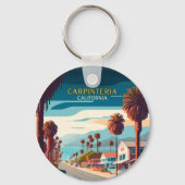 Carpinteria California Sunset Palm Trees Retro Sleutelhanger (Achterkant)