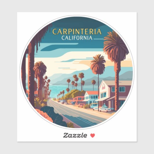 Carpinteria California Sunset Palm Trees Retro Sticker (Vel)