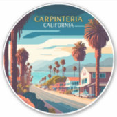 Carpinteria California Sunset Palm Trees Retro Sticker (Voorkant)