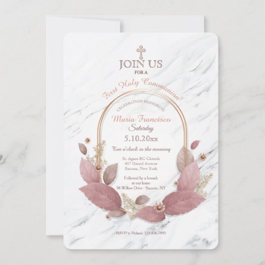 Carrara Floral Religious Invitations Kaart (Voorkant)
