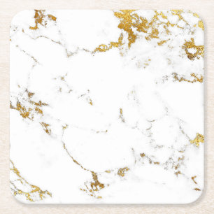 Carrara White Gold Marble Abstract Square Onderzet Vierkante Kartonnen Onderzetter