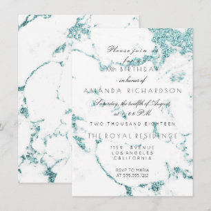 Carrara Witte Marmer Tiffany Aqua Glitter Verjaard Kaart